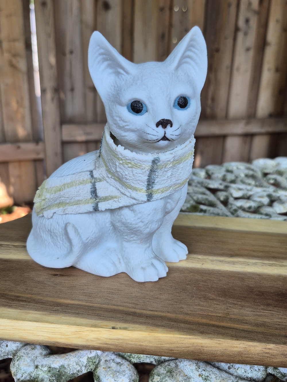 Vintage Textured White Cat Figurine with Molded Scarf - Marked "B"
